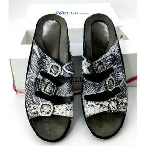 Preowned Helle Comfort Sandal Heel Soft Leather Snakeskin Print Buckles Sz 39 8